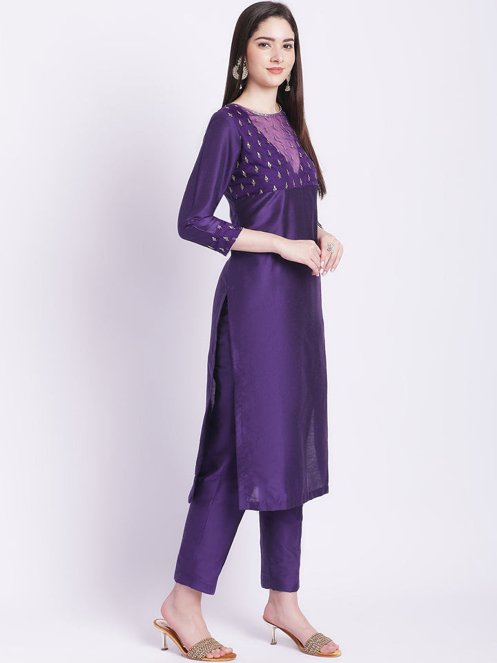 anokherang Combos Glowing Purple Straight Kurti with Straight Pants