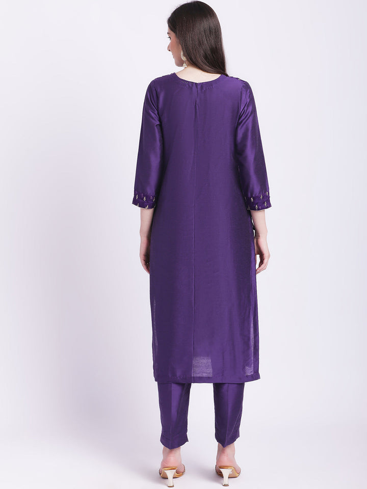 anokherang Combos Glowing Purple Straight Kurti with Straight Pants