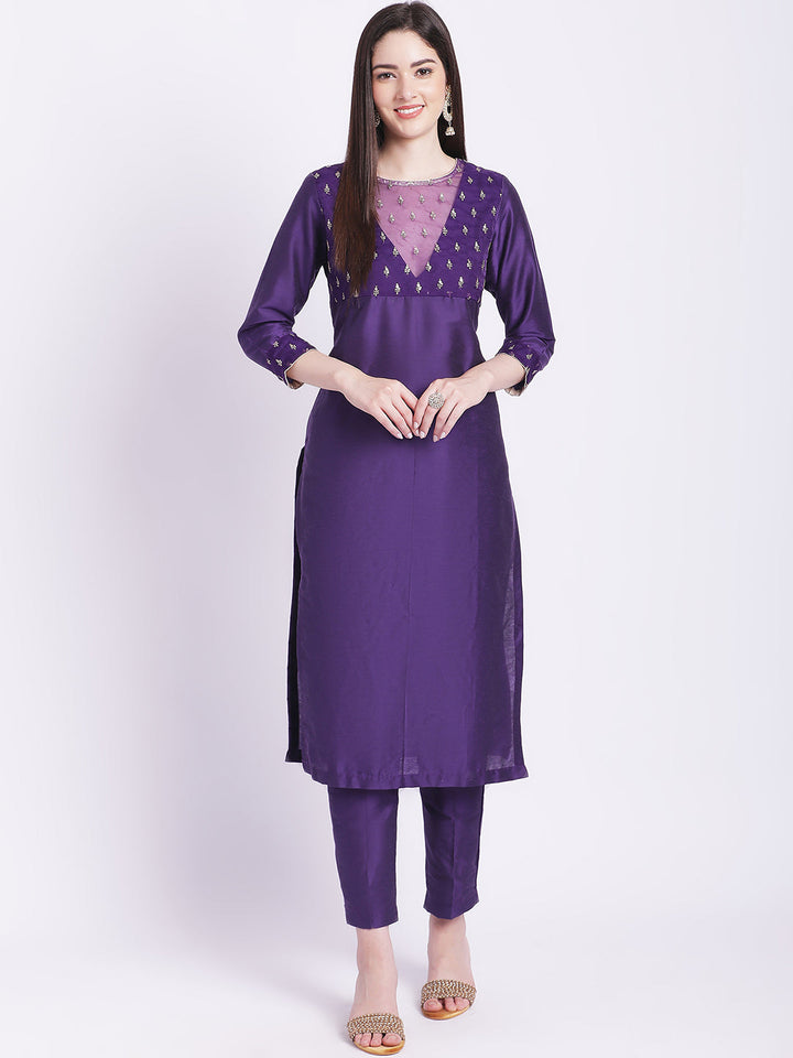 anokherang Combos Glowing Purple Straight Kurti with Straight Pants