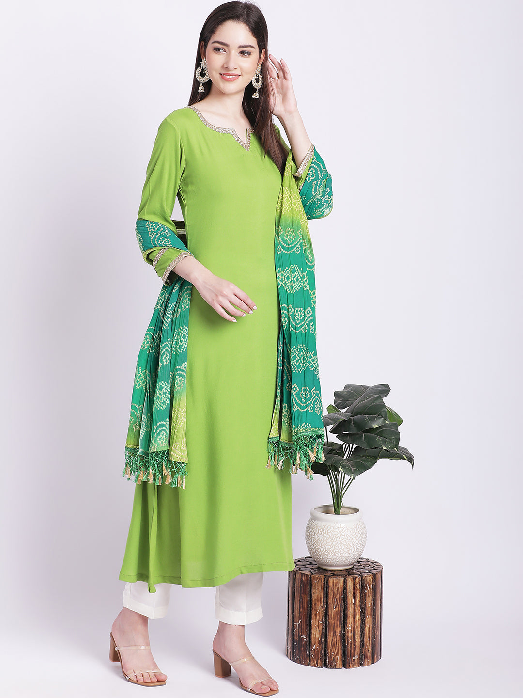 Parrot Green Sequence Straight Kurti With Pant And Dupatta – Surat supplier