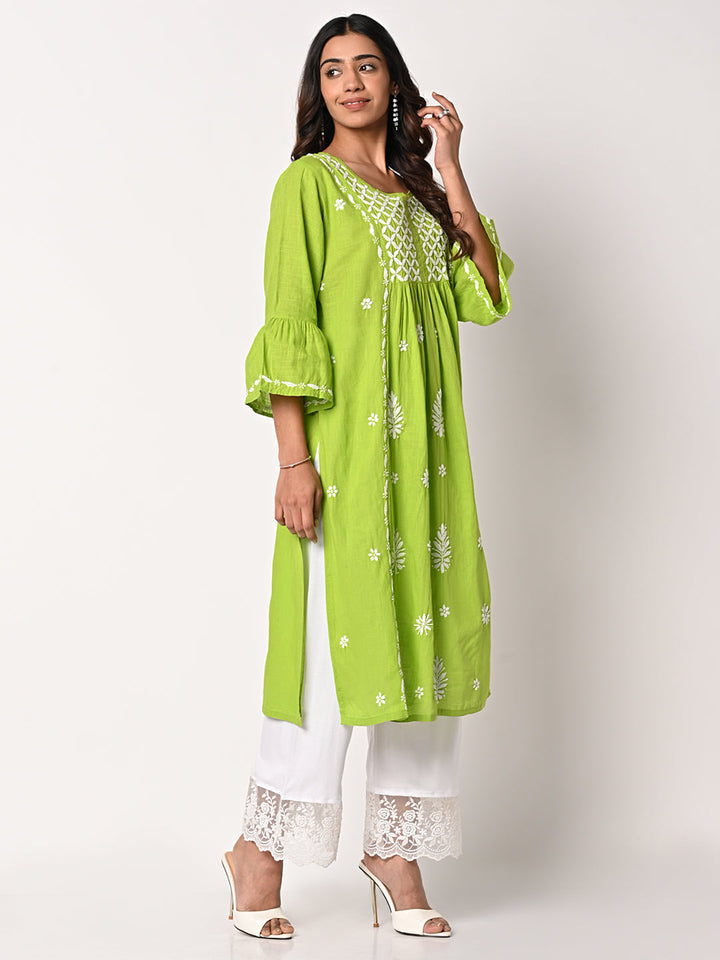 anokherang Combos Green Anarkali Chikankari Kurti