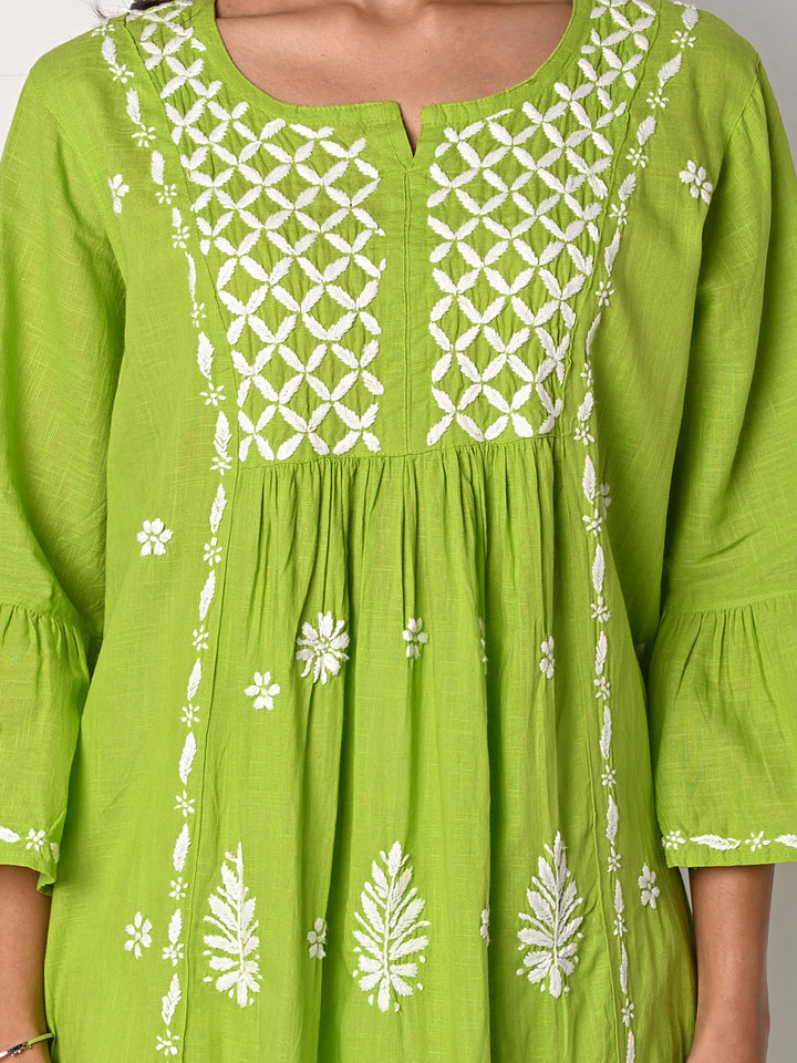 anokherang Combos Green Anarkali Chikankari Kurti