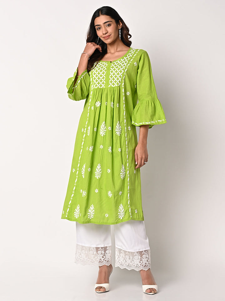 anokherang Combos Green Anarkali Chikankari Kurti with Palazzo