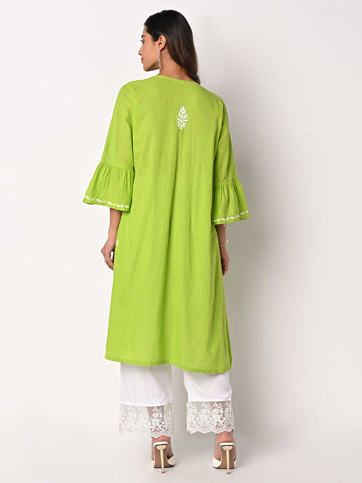 anokherang Combos Green Anarkali Chikankari Kurti with Palazzo