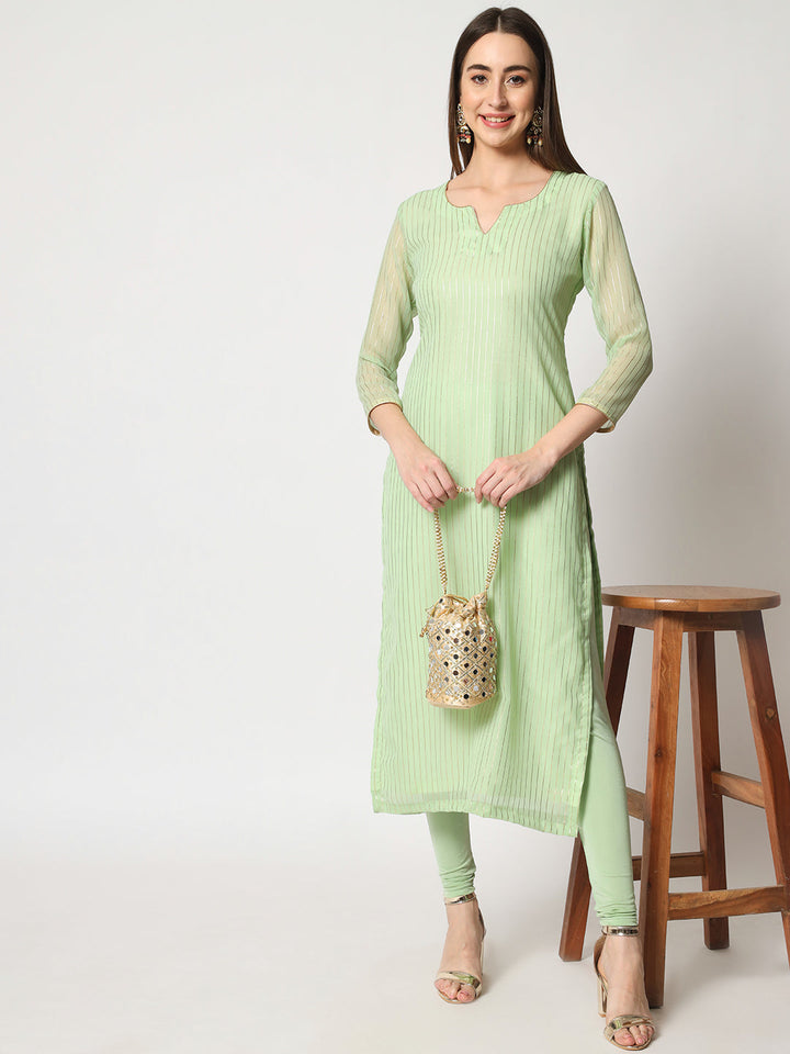 anokherang Combos Green Glam Foil Lines Straight Kurti