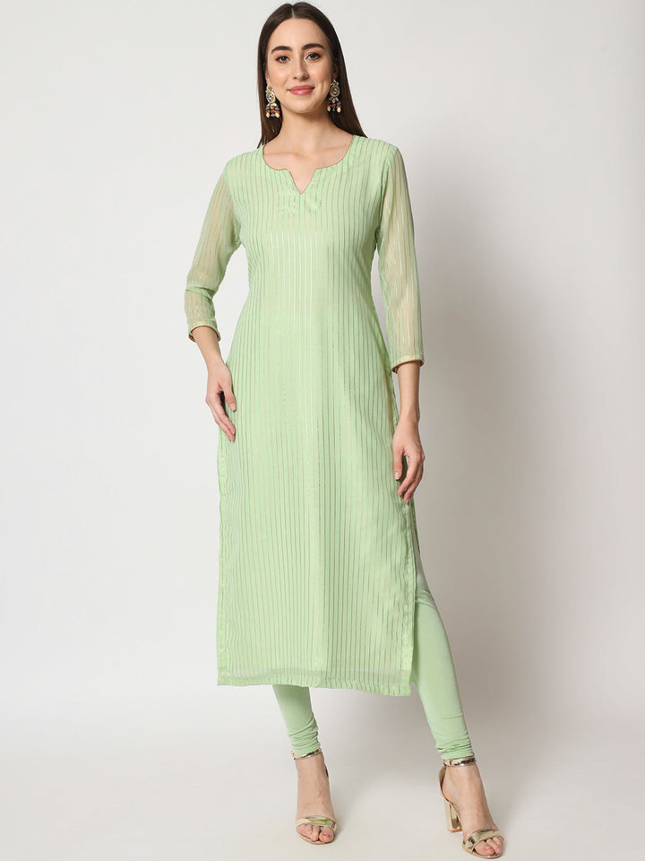 anokherang Combos Green Glam Foil Lines Straight Kurti