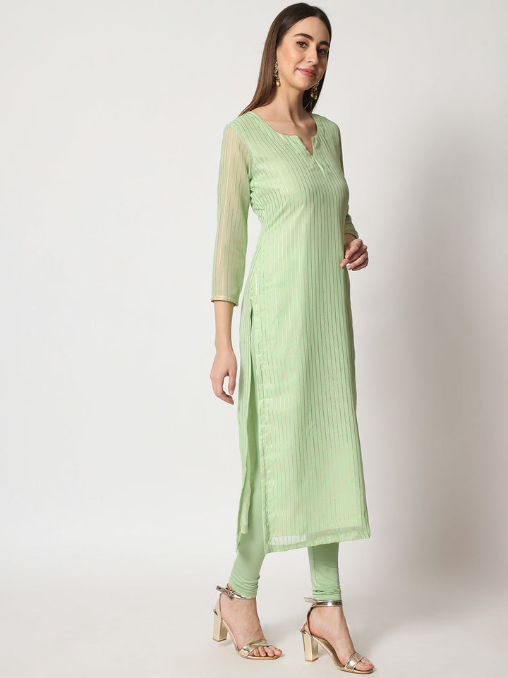 anokherang Combos Green Glam Foil Lines Straight Kurti
