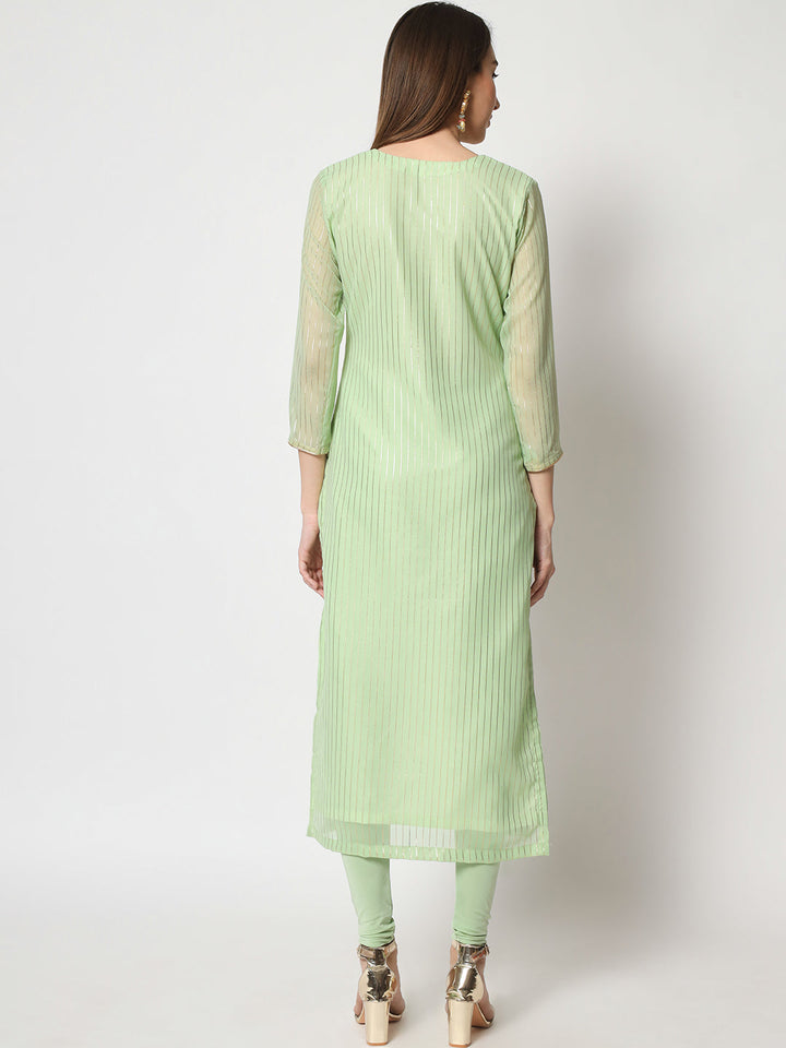anokherang Combos Green Glam Foil Lines Straight Kurti