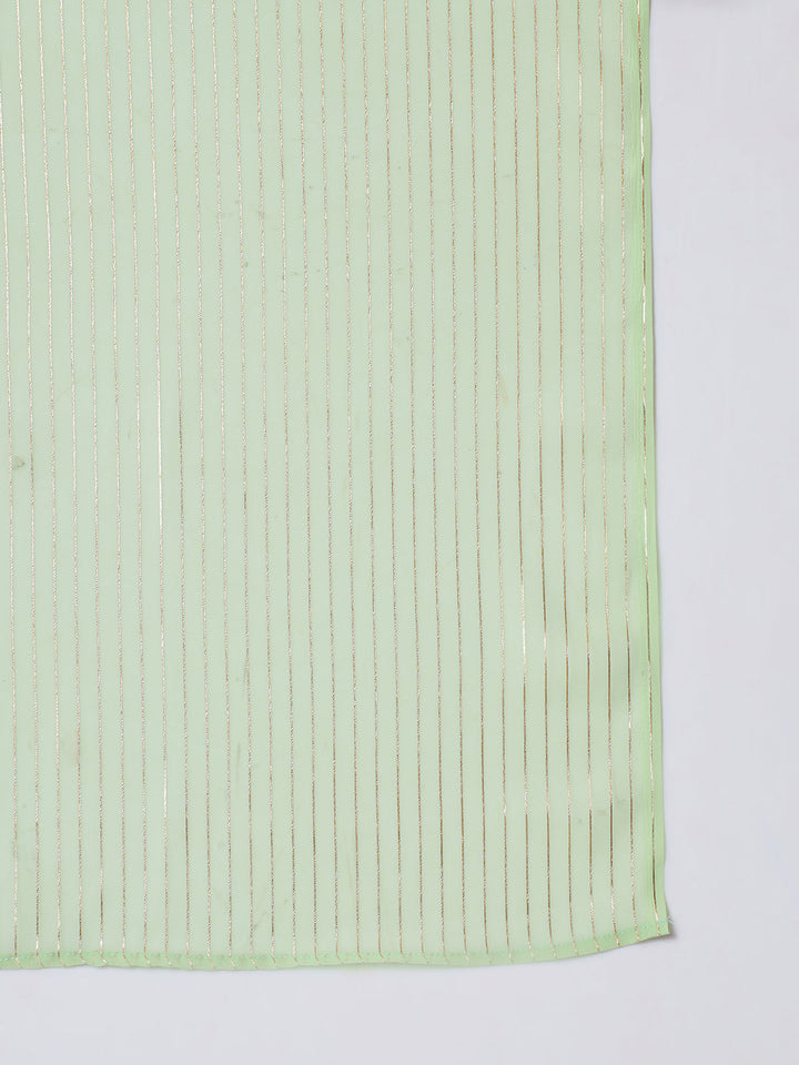anokherang Combos Green Glam Foil Lines Straight Kurti with Chudidar and Foil Dupatta