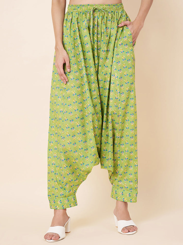 anokherang Combos Green Printed Harem Pants