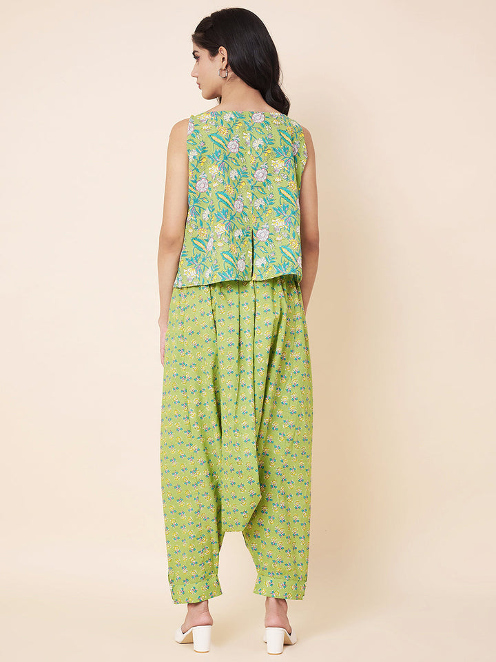 anokherang Combos Green Printed Harem Pants