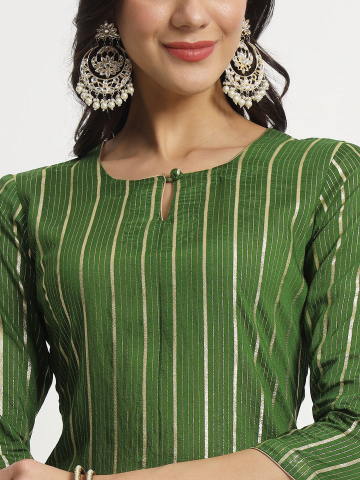 anokherang Combos Green Streaks Silk Kurti with Pants and Chiffon Dupatta