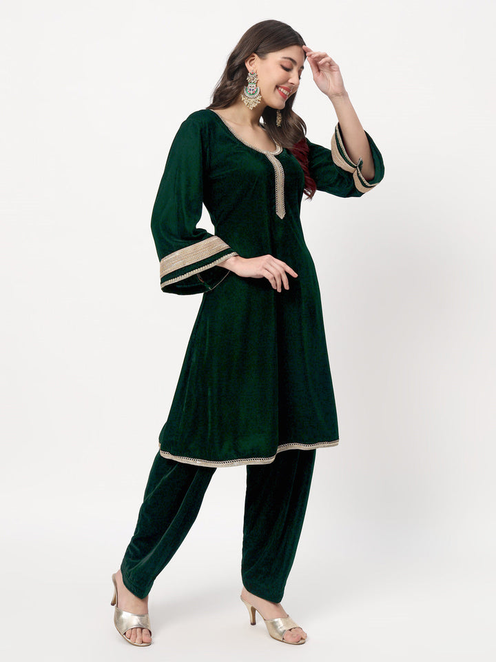 anokherang Combos Green Velvet Short Anarkali with Salwar and Dupatta