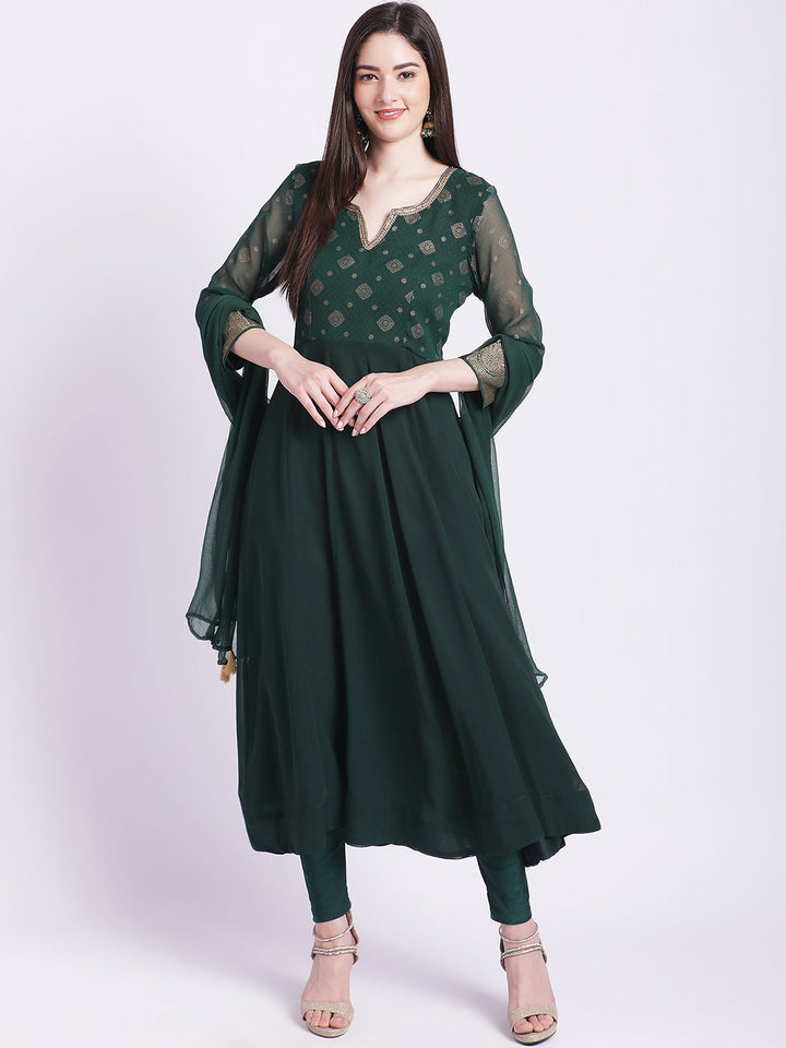 anokherang Combos Green Yoke Anarkali with Churidar