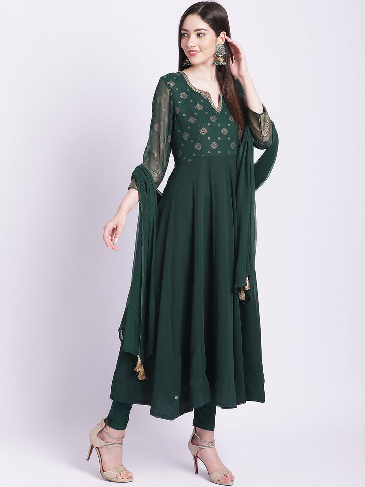 anokherang Combos Green Yoke Anarkali with Churidar