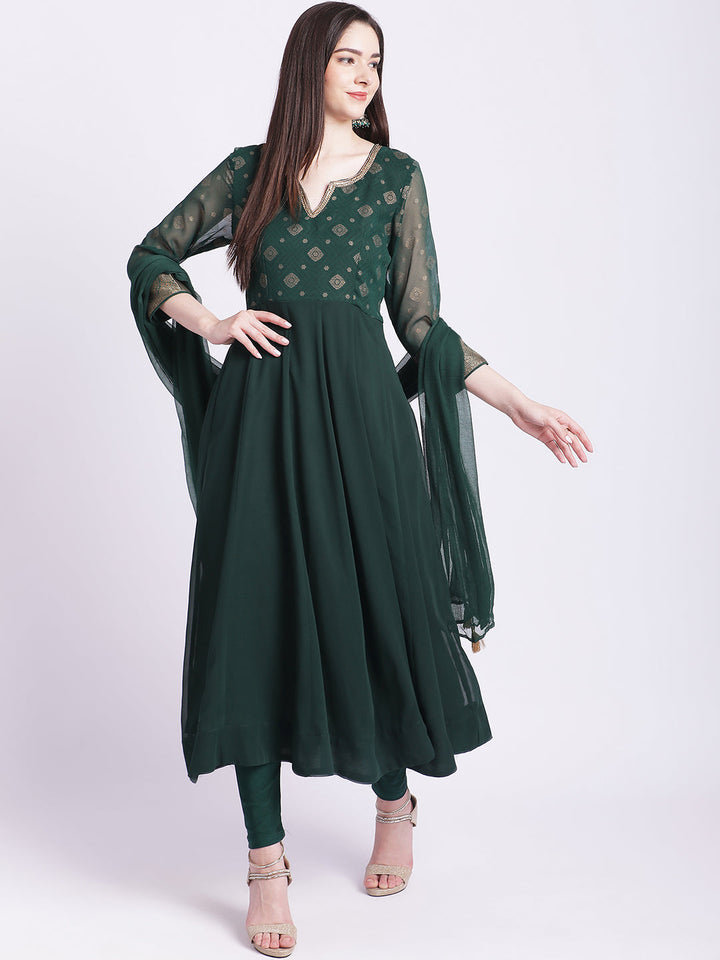 anokherang Combos Green Yoke Anarkali with Churidar