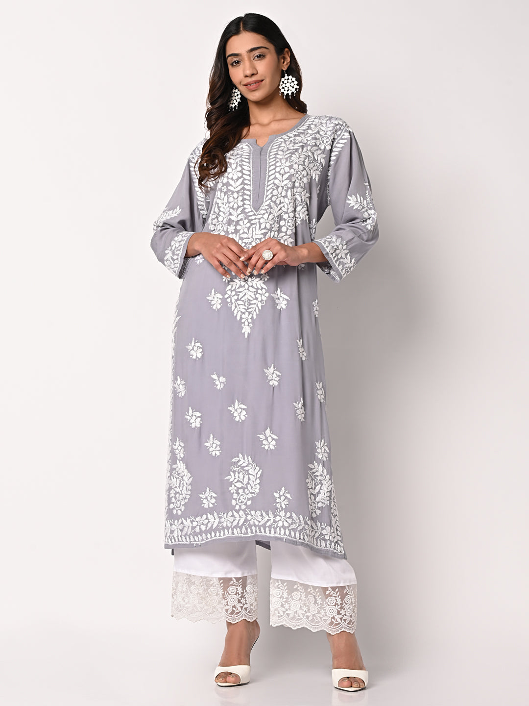 Lucknow Chikan Emprorium Hand Chikankari Kurti Skin friendly Viscose G   Lucknow Chikan Emporium