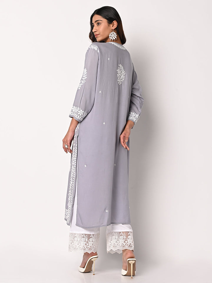 anokherang Combos Grey Chikankari Kurti with Palazzo