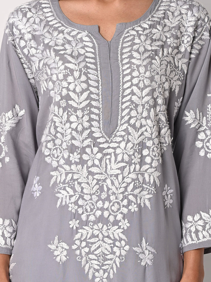 anokherang Combos Grey Chikankari Kurti with Palazzo