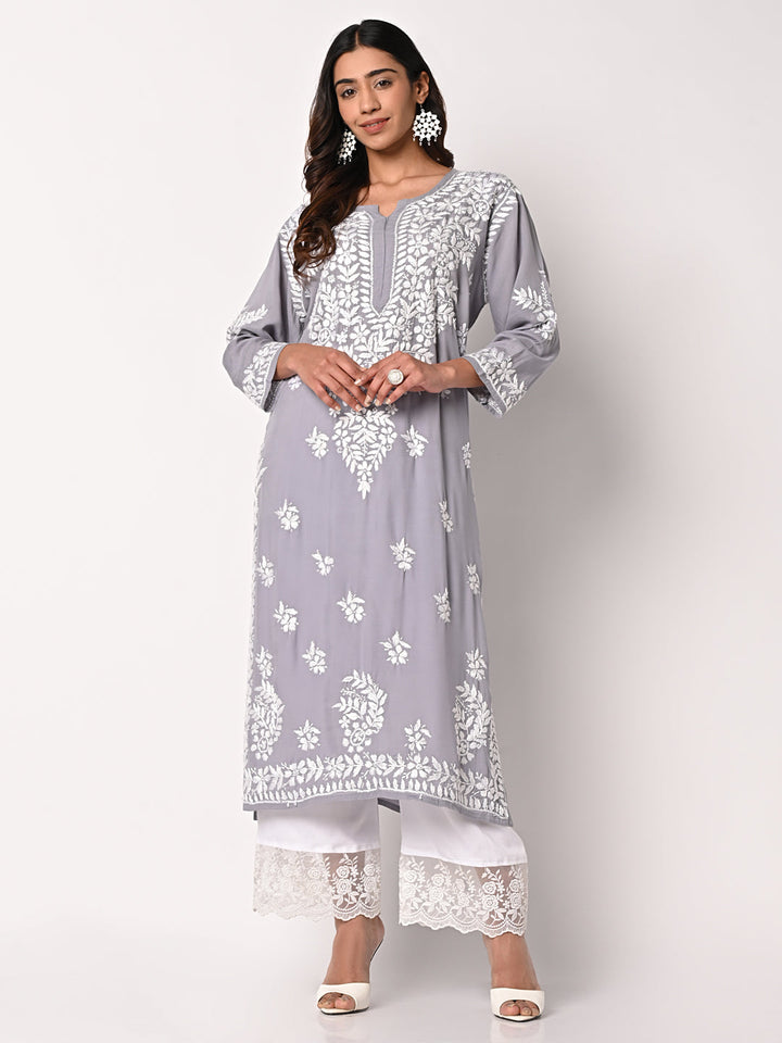 anokherang Combos Grey Chikankari Kurti with Palazzo