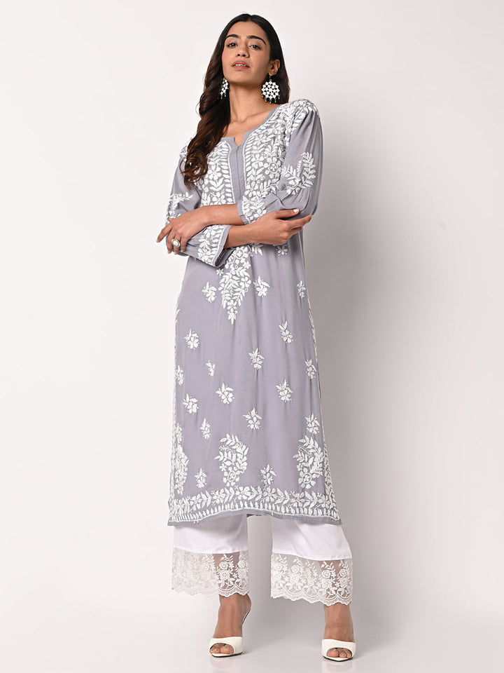 anokherang Combos Grey Chikankari Kurti with Palazzo