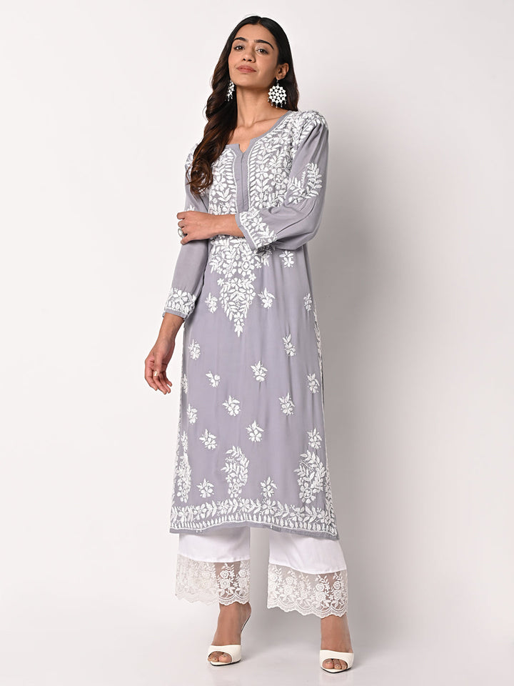 anokherang Combos Grey Chikankari Kurti with Palazzo