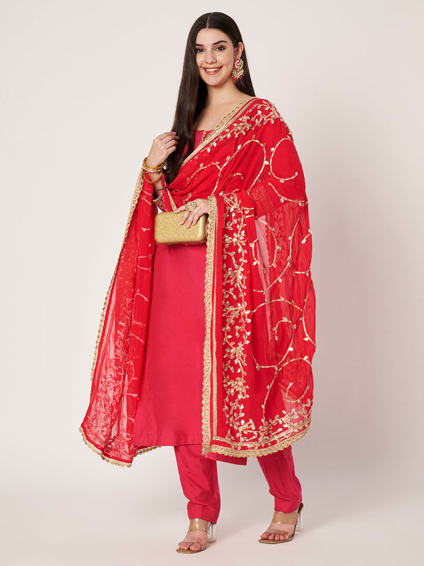 anokherang Combos Hoor Pink Silk Kurti with Pants with Gota Patti Dupatta