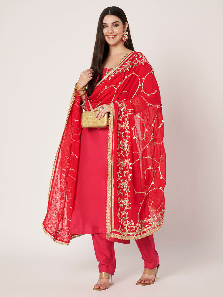 anokherang Combos Hoor Pink Silk Kurti with Pants with Gota Patti Dupatta