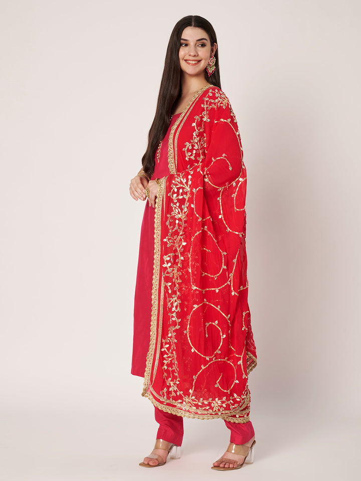 anokherang Combos Hoor Pink Silk Kurti with Pants with Gota Patti Dupatta