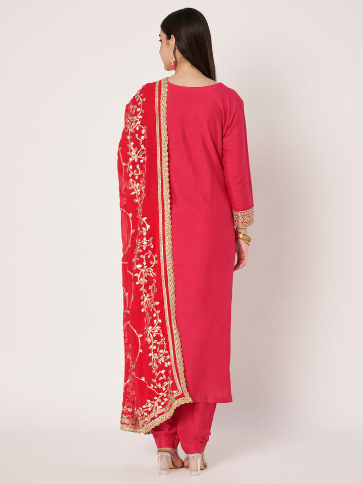 anokherang Combos Hoor Pink Silk Kurti with Pants with Gota Patti Dupatta