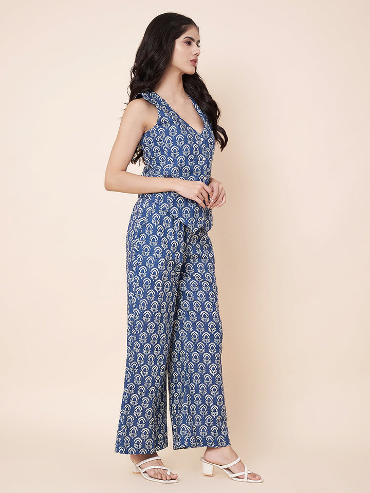 anokherang Combos Indigo Printed Waist Coat Top with Pants