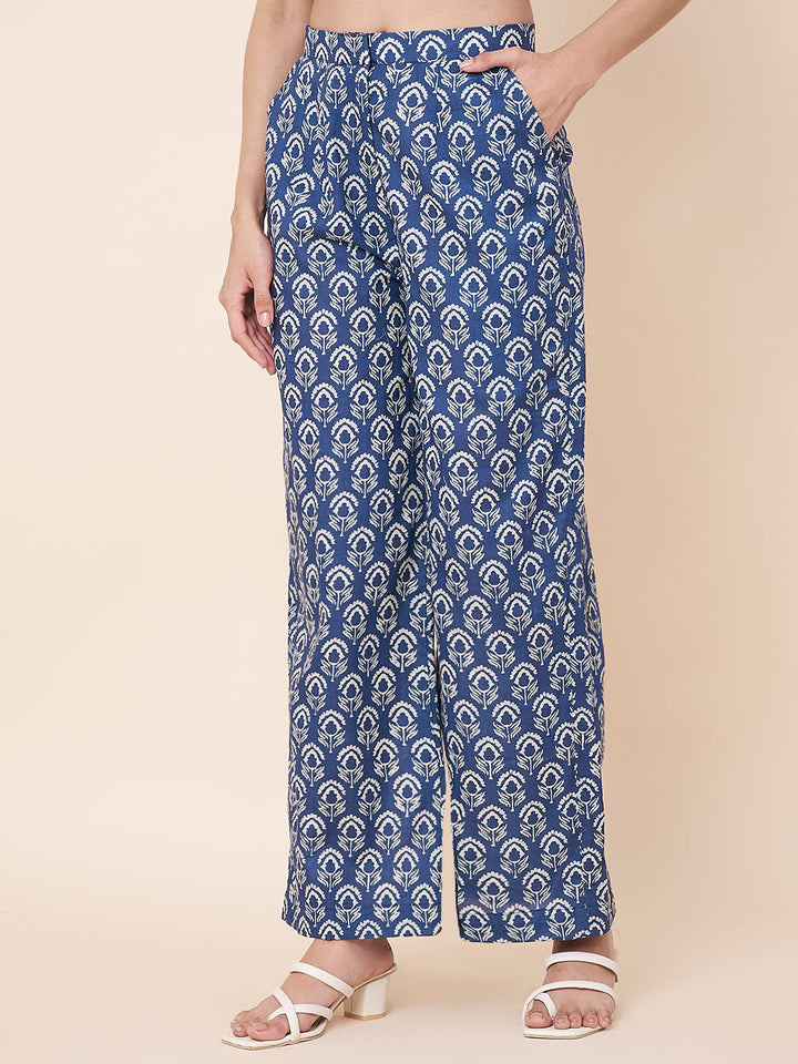 anokherang Combos Indigo Printed Waist Coat Top with Pants
