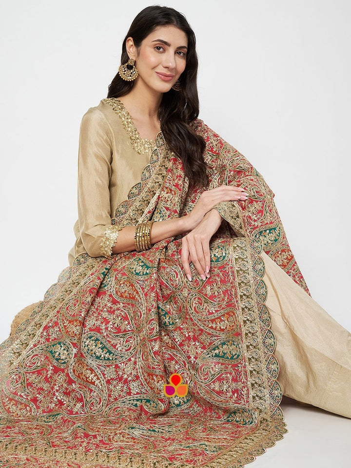 anokherang Combos Jugni Ivory Silk Straight Kurti with Salwar and Multicolor Embroidered Georgette Dupatta