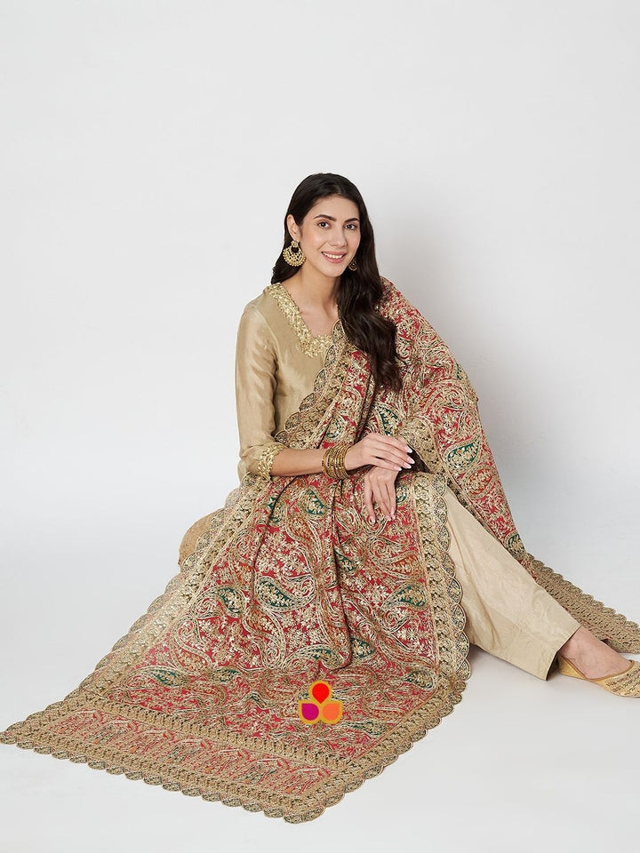 anokherang Combos Jugni Ivory Silk Straight Kurti with Salwar and Multicolor Embroidered Georgette Dupatta
