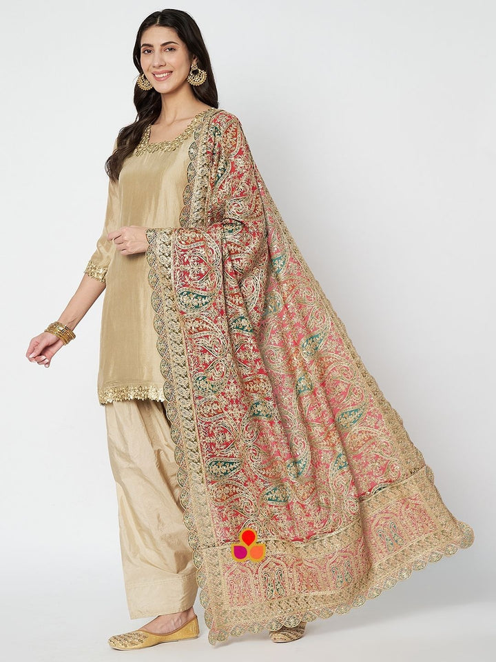 anokherang Combos Jugni Ivory Silk Straight Kurti with Salwar and Multicolor Embroidered Georgette Dupatta