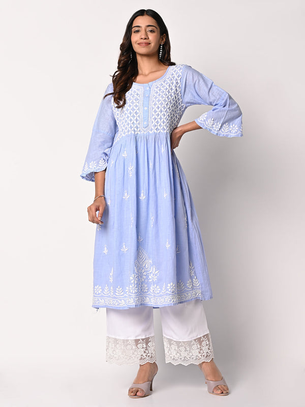 anokherang Combos Lavender Anarkali Chikankari Kurti