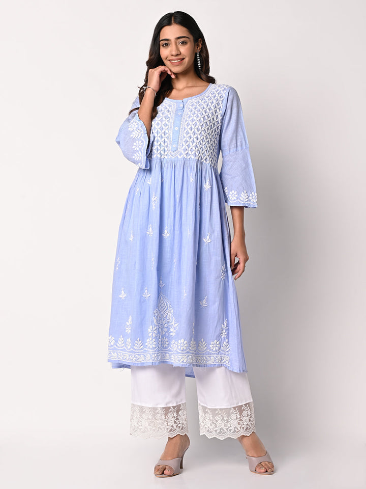 anokherang Combos Lavender Anarkali Chikankari Kurti