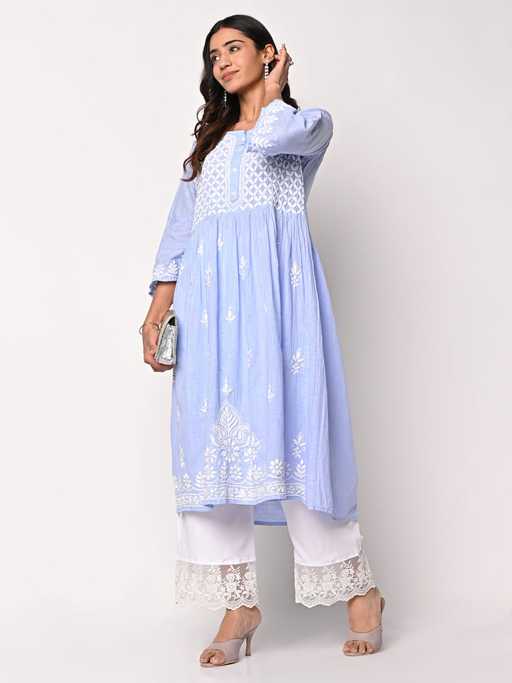 anokherang Combos Lavender Anarkali Chikankari Kurti with Palazzo