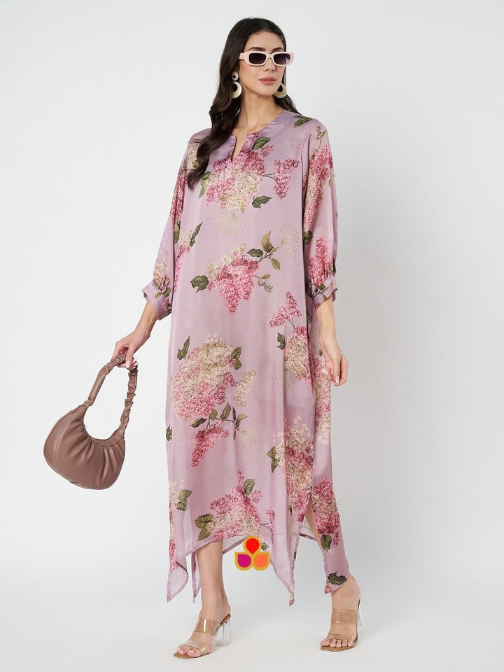anokherang Combos Lilac Floral Printed Kaftan