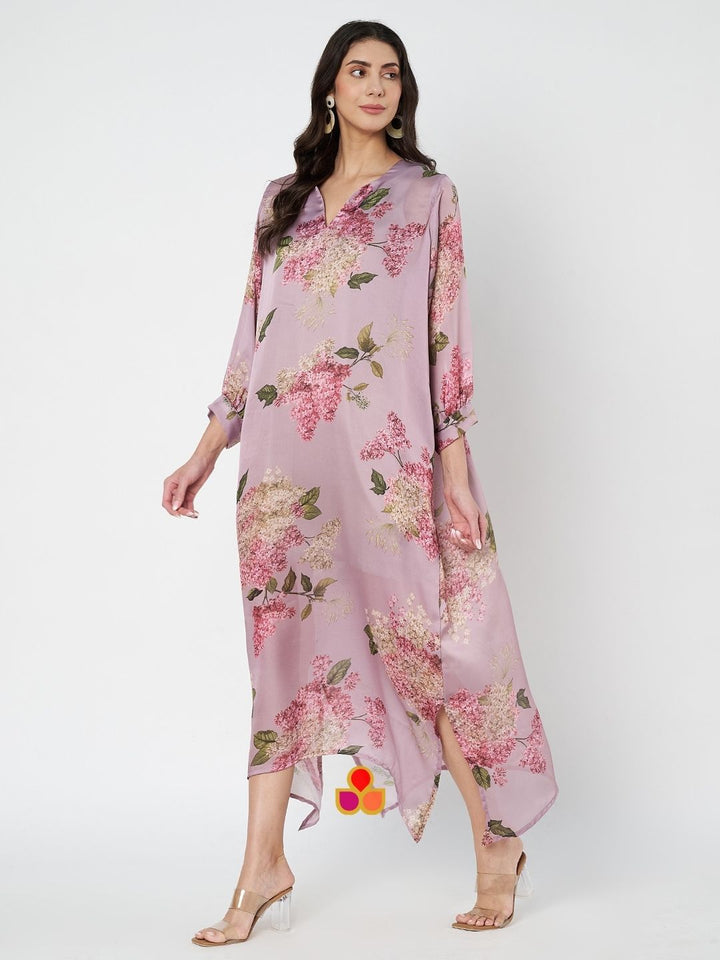 anokherang Combos Lilac Floral Printed Kaftan