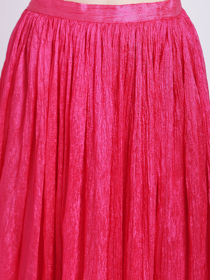 anokherang Combos Magical Magenta Buti Short Kurti with Silk Skirt