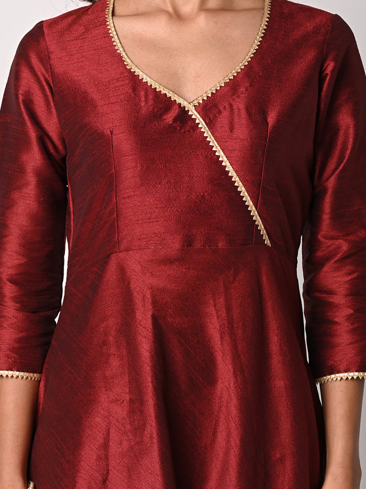 anokherang Combos Magical Maroon Silk Floor Length with Peach Floral Dupatta