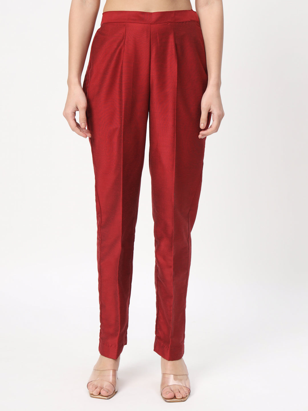Women Maroon Embroidered Straight Kurtas