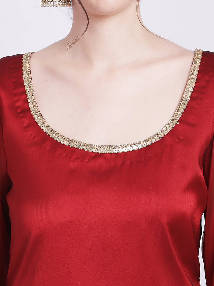 anokherang Combos Maroon Pakeeza Silk Kurti with Palazzo and Embroidered Dupatta