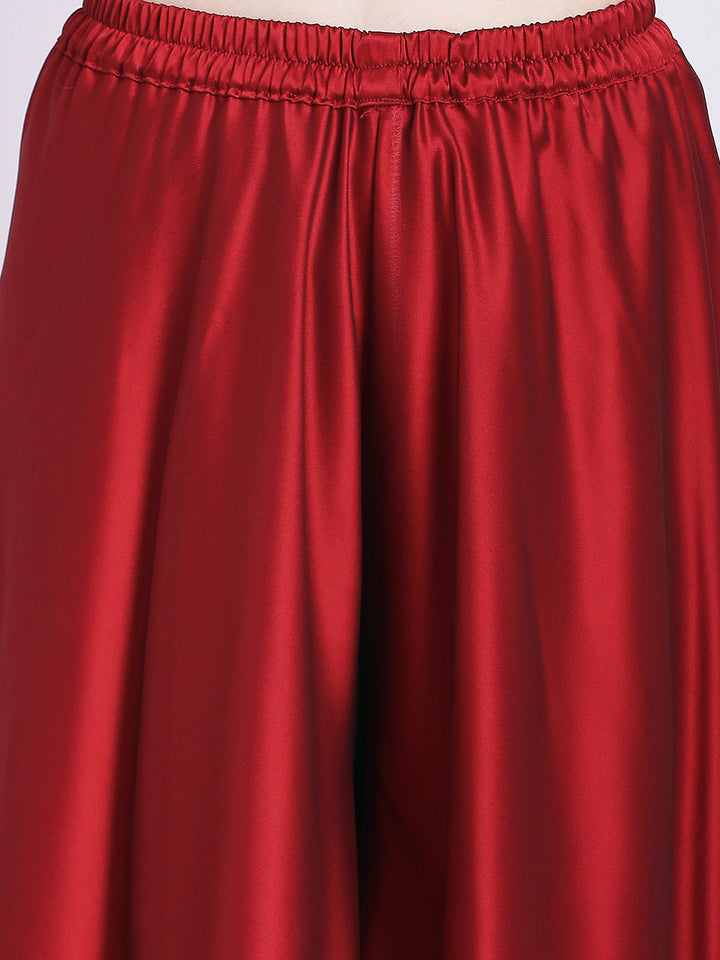 anokherang Combos Maroon Pakeeza Silk Kurti with Palazzo and Embroidered Dupatta