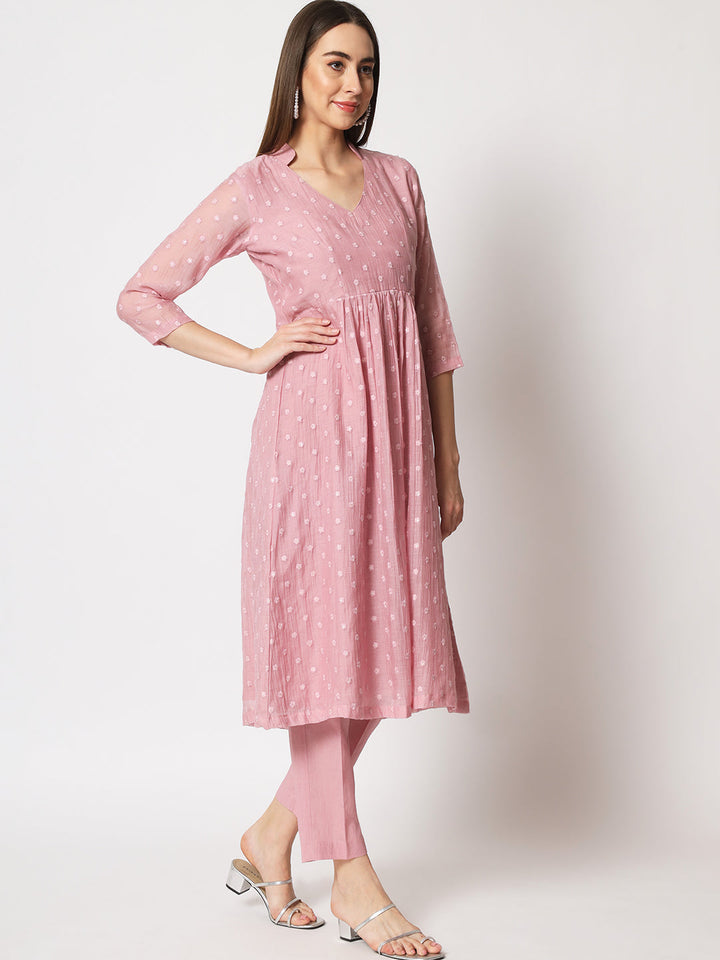 anokherang Combos Mauve Embroidered Gathered Kurti