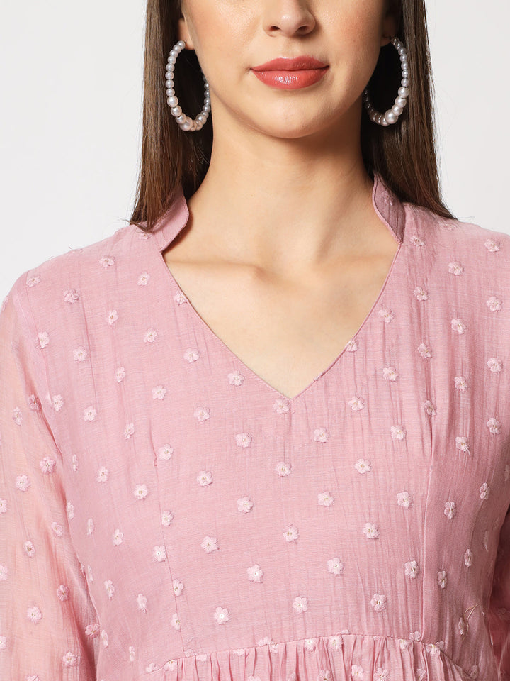 anokherang Combos Mauve Embroidered Gathered Kurti with Straight Pants
