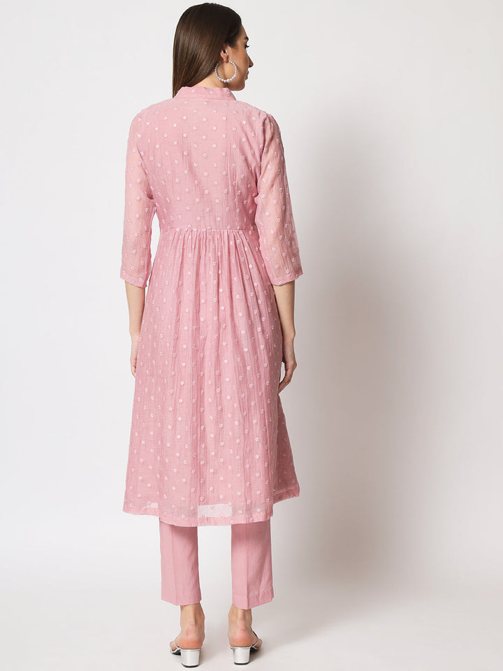 anokherang Combos Mauve Embroidered Gathered Kurti with Straight Pants