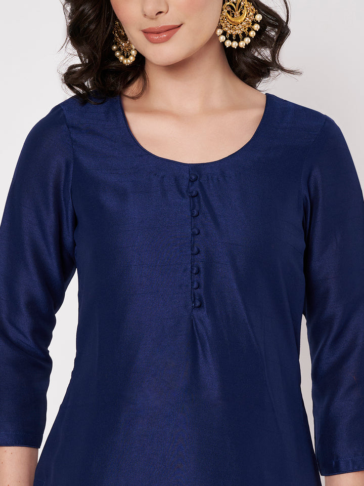 anokherang Combos Midnight Blue Silk Kurti with Pants with Royale Dupatta