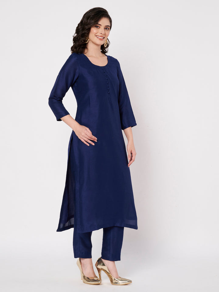anokherang Combos Midnight Blue Silk Kurti with Pants with Royale Dupatta